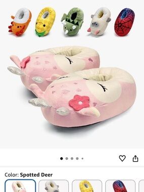 Kids Pink Spotted Deer Plush Slippers